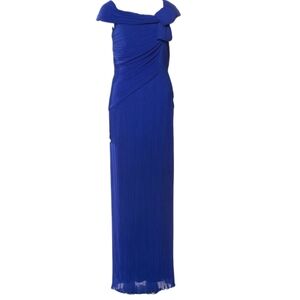 Women's Tadashi Shoji Blue Long Off The Shoulder Bow Evening Gown Dress 16 FLAW